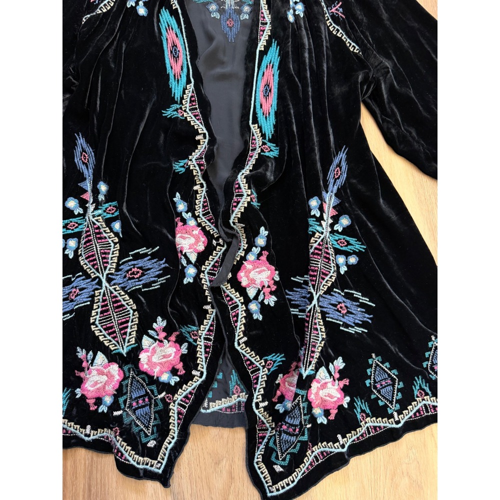 JW Los Angeles Johnny Was Black Velvet Embroidered Kimono cardigan silk XXL - Picture 4 of 8